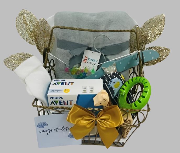 Hamper Delight Gift Hampers - Newborn Hamper Gift Baby Boy Gold Basket